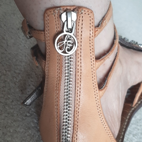 SAM EDELMAN Gorgeous Strappy, Tan Leather Sandals w Rhinestone & Stud Details - Picture 8 of 15